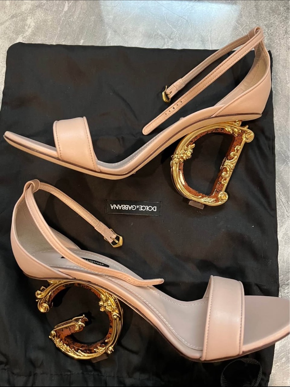 Dolce & Gabbana Blush Pink Gold Sculpted-Heel Slingback Sandals